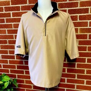 -Ping Collection Quarter Zip Short Sleeve Golf Shirt Jacket Tan/Black Size Large